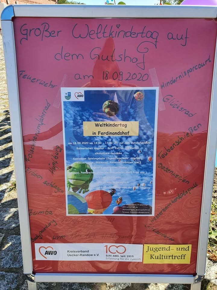 Großer Weltkindertag auf dem Gutshof Ferdinandshof, heute den 18.09.2020 von 14:00Uhr bis 17:00Uhr.