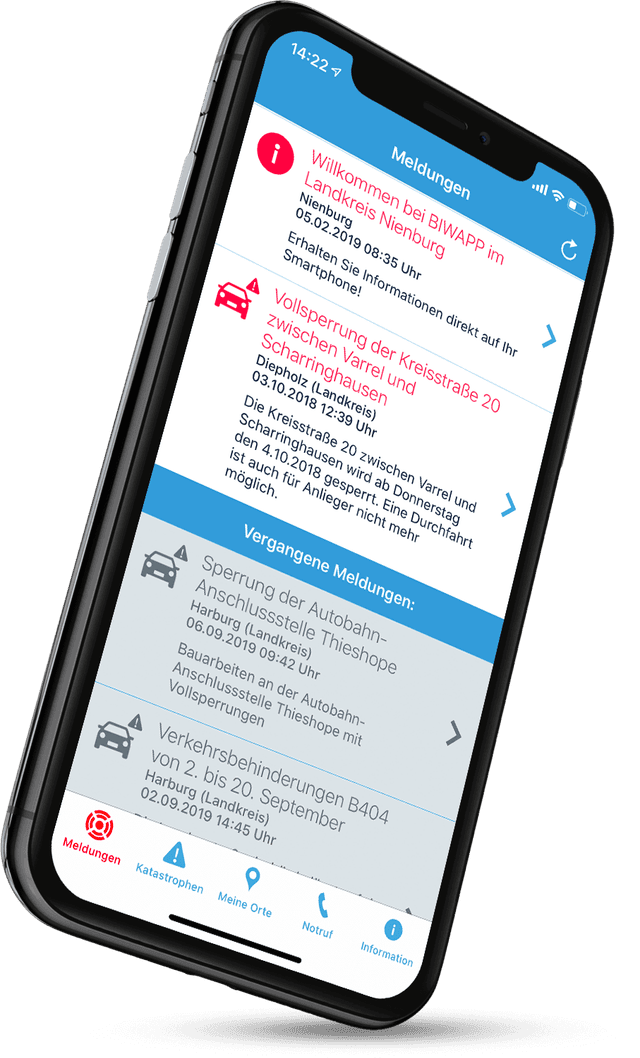 BIWAPP App – Übersicht der aktuellen Meldungen